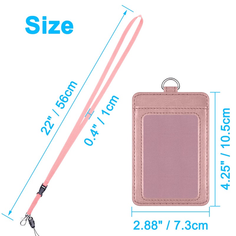 Wisdompro Badge Holder, Wisdompro 2-Sided PU Leather ID Badge Card Holder Wallet Case with 1 Clear ID Window and 1 Credit Card Slot and 22 Inch Quick Rlease Detachable Neck Lanyard Strap-Rose Gold (Vertical) - Image 5